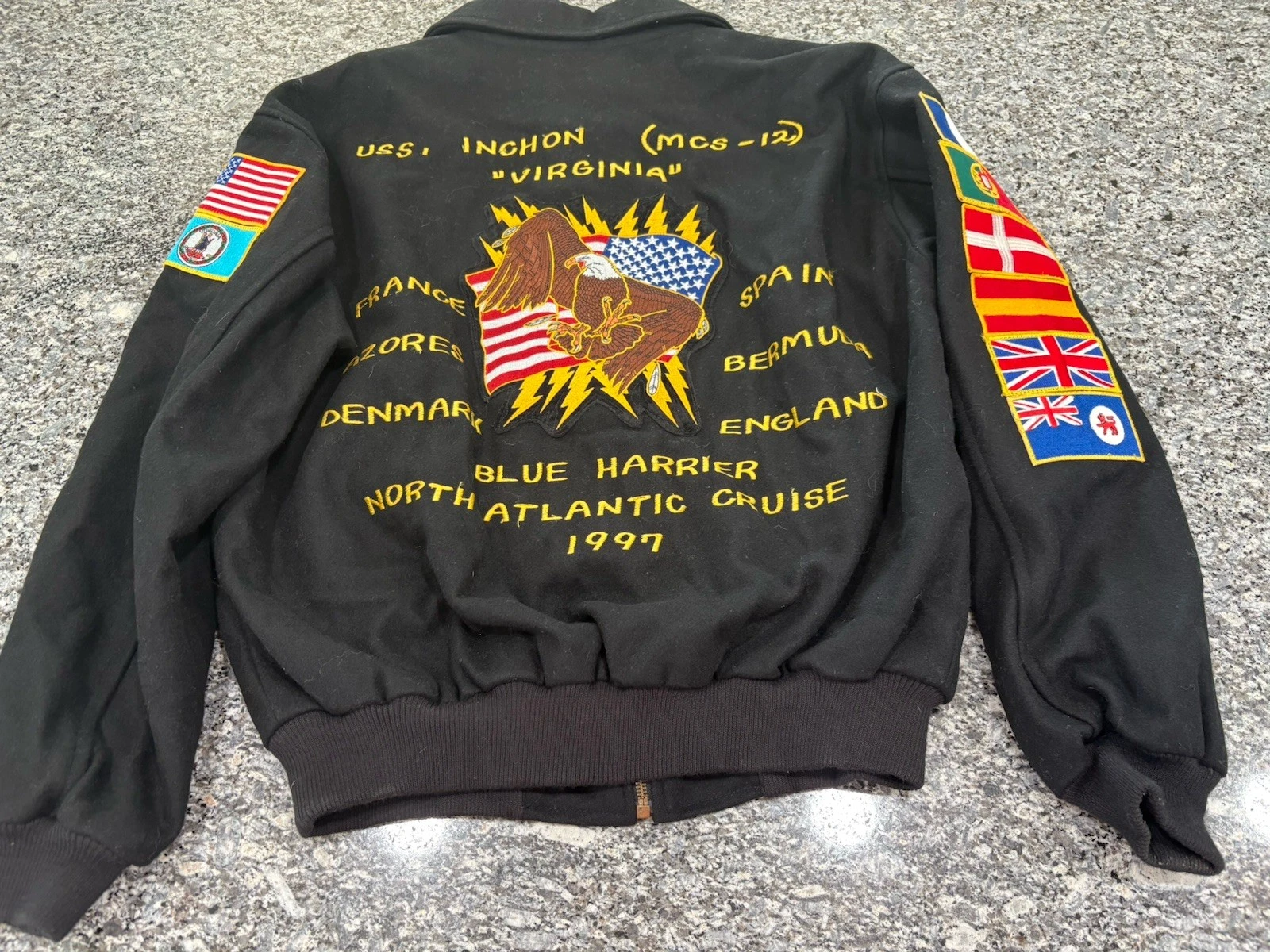 Vintage Wool Bomber Jacket XL 1997 USS INCHON North Atlantic Cruise Awesome Coat image 1