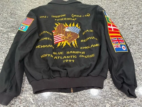 Vintage Wool Bomber Jacket XL 1997 USS INCHON North Atlantic Cruise Awesome Coat video thumbnail