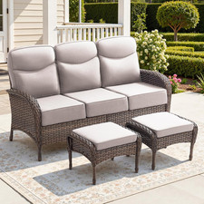 3-Piece Luxury Patio Furniture Sofa Set with 6-Inch Thick Cushions– Outdoor Wick