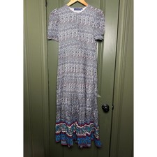 NWT Ro's Garden Daphne Midi Floral Eyelet Hem Cottage Boho Dress Blue Aix XS	