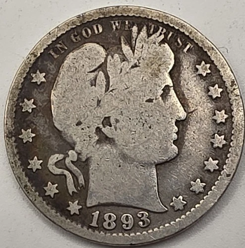 《Silver》1893 USA BARBER QUARTER -- .1808 OZ of SILVER!!! 1st Year Issued