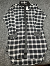 Banana Republic Flannel Plaid Shirt Dress Women's 4 Faux Leather Trim Black