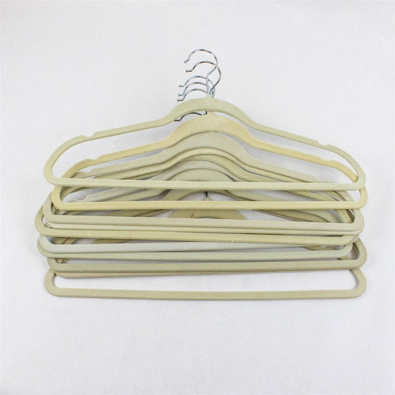 Mixed Lot of 10 Velvet Clothes Hangers for Shirts and Pants Varied Beige Tones