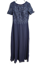 JJs House Womens 6 Floral Embroidered Maxi Dress Short Sleeve Chiffon Stormy