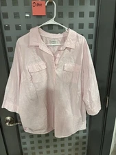 Croft & Barrow Light Pink Eyelet button Down Shirt Size 2X Cotton V-neck Collar