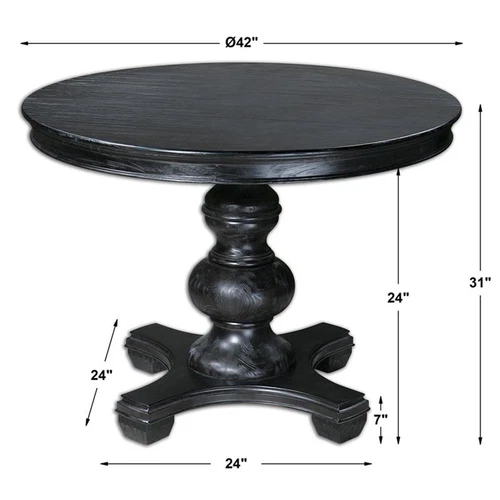 Uttermost Brynmore Round Traditional Pine Wood Grain Table in Satin Black - Picture 3 of 3