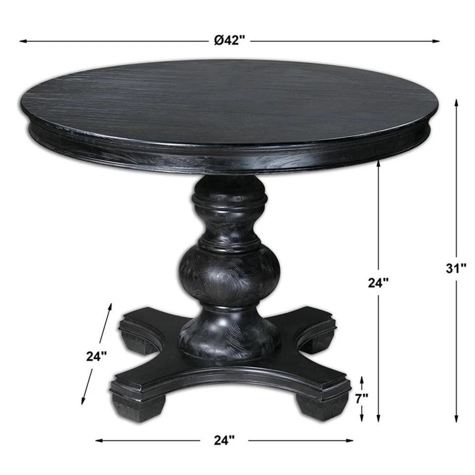Mesa redonda tradicional de madera de pino Uttermost Brynmore en negro satinado Foto 3 de 3