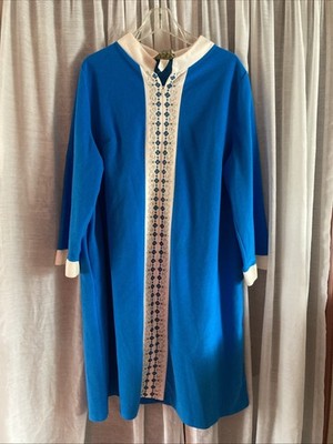 VTG Sears Best At Home Wear Day Dress Size 44 XL Blue Patio Robe Gown Mod Groovy