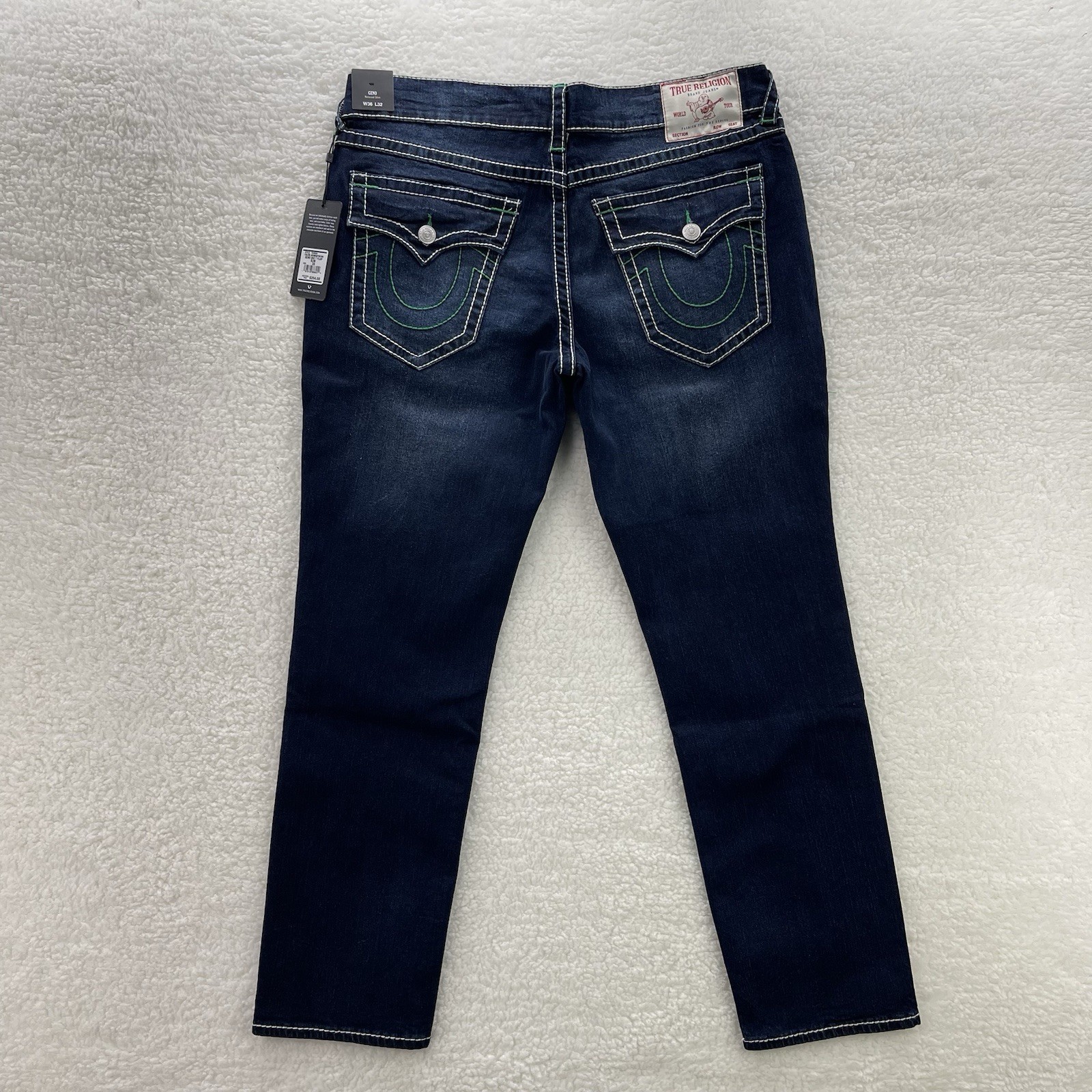 True Religion Jeans Mens 36 Blue Geno Big T Flap Pocket Relaxed Slim Dark Wash