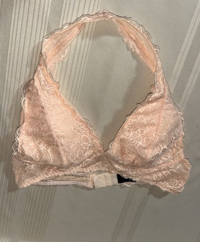 Free Press GALLOON Lace Halter Bralette Wens Large Bra Padded Peach