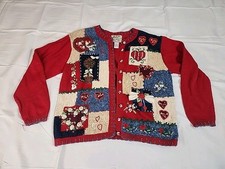 Vintage Heirloom Collectibles Knit Cardigan Sz L Hearts Valentines Ugly Sweater