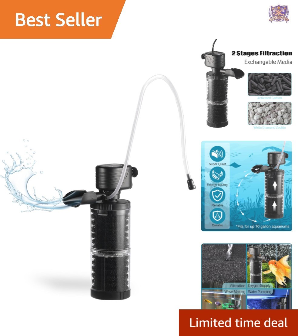 15W Aquarium Filter 2 Stages 238 GPH Water Pump for Up to 70