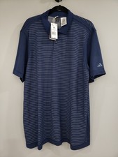 NEW Adidas Shirt Men's XXL Striped Golf Polo Collegiate Navy Blue Short Sleeve