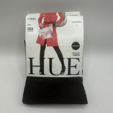 Hue Womens Opaque Tights Size 1 Brown  Black 2 Pair NEW