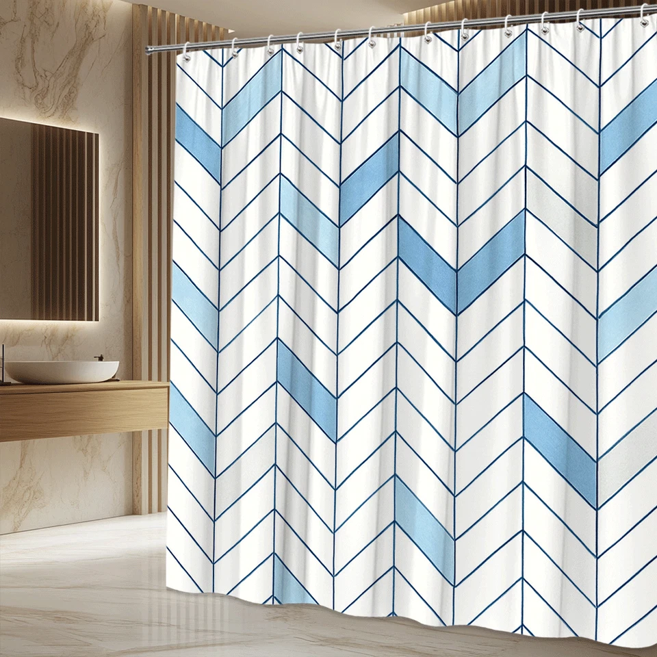 Cortina de ducha Chevron azul para decoración de baño moderna Foto 4 de 4