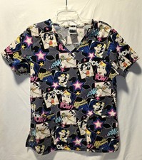 Theme DC Wonder Woman Superheroes Womens Medical Scrub Top Small