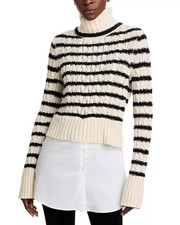 Veronica Beard Iyla Stripe Cable Knit Wool  Cotton Poplin Sweater SZ XS 498