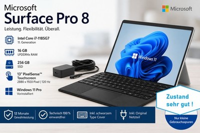 Microsoft Surface Pro 8 Intel i7-1185G7 256 SSD 16 GB RAM mit Tastatur schwarz