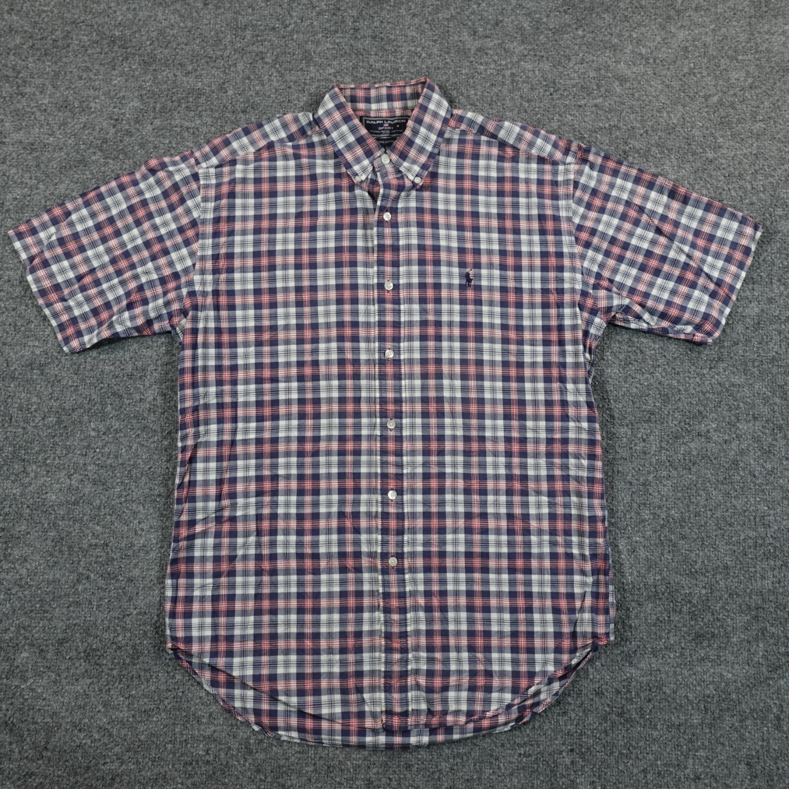 Camicia sportiva vintage Ralph Lauren uomo M blu rossa a quadri con bottoni anni 90 pony 14090