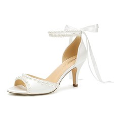 Low Heel Wedding Shoes for Bride Pearl Heels Bridal Women Wedding...