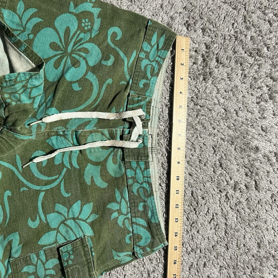 Pantalones Cortos Roxy Vintage Y2k Para Mujer Floral Verde Azul Algodón Lona *Mancha Foto 3 de 4