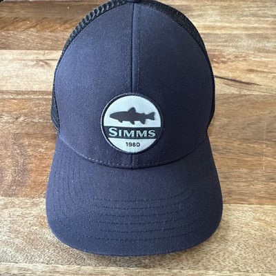 Simms Fishing Products-Silver Patch-Black Fishing Trucker  Mesh Snapback Hat/Cap