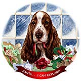 English Cocker Liver/White Dog Porcelain Ornament 'Santa. I Can Explain '