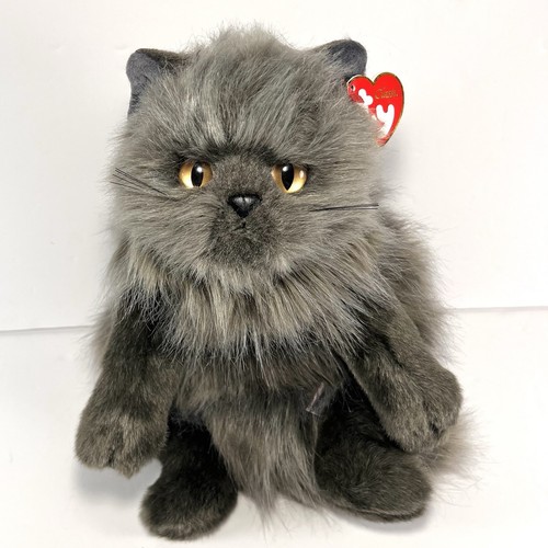 TY Classic Smokey Cat Plush Persian Grey Realistic Laying Flat 1999 Vintage