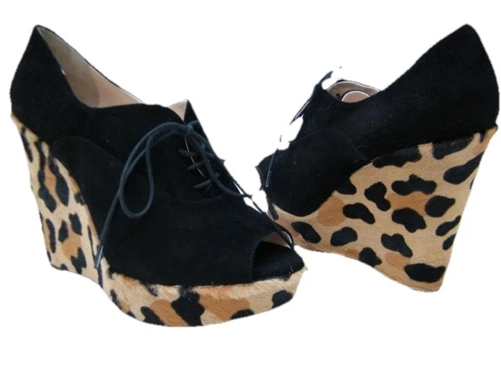 Prada Zapatos Plataforma Peep Toe Botas Estampado Leopardo 37.5 7.5 Foto 4 de 4