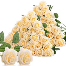 60 PCS Artificial Roses Bulk Silk Flowers with Long Stems, Realistic Faux Ros...