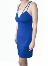 Guess Scuba Blue Mini Bodycon Dress with Double Spaghetti Straps Sz 8 Party