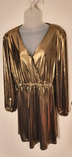 NEW Michael by Michael Kors Gold Shiny Metallic Party V-Neck Short Dress Size M