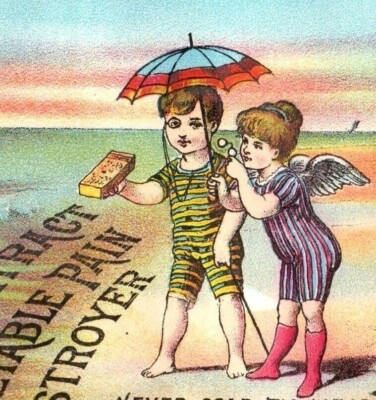 1880's-90's Pond's Extract Vegetable Pain Destroyer Beach Angel & Boy P196