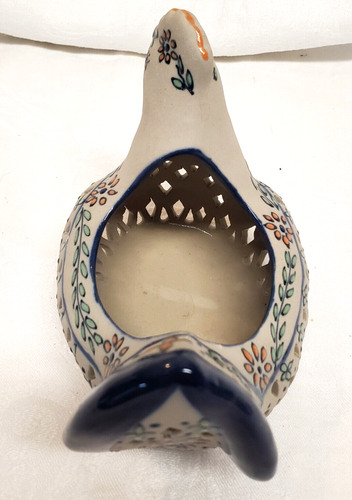 Vintage Checuan Mexiko Keramik Hühnertopf durchbrochen Keramik handbemalt Blumen selten - Bild 6 von 8