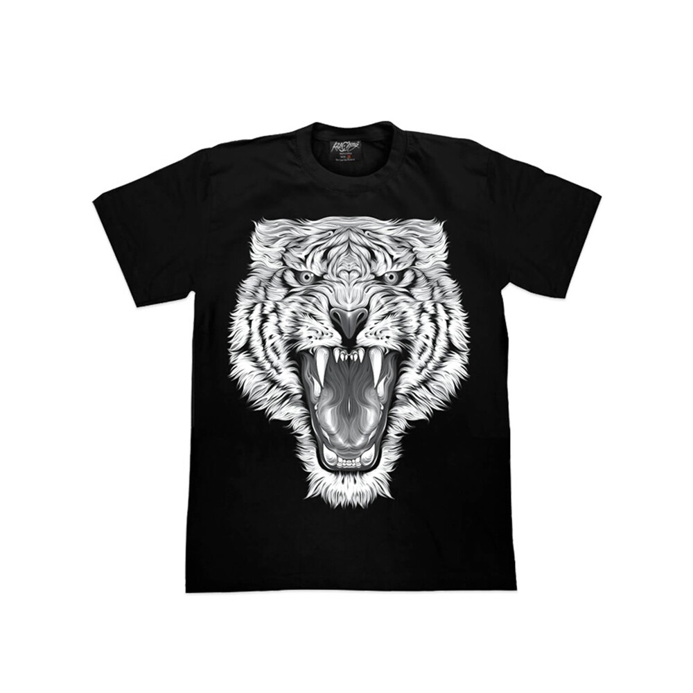 White Tiger Face T Shirt Glow In The Dark Black Graphic Tees Power Strength Mens-image