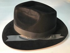 3 TRILBY HATS BLACK FLOCK WITH RIBBON STAG COSTUME FANCY DRESS BLUES BROTHERS