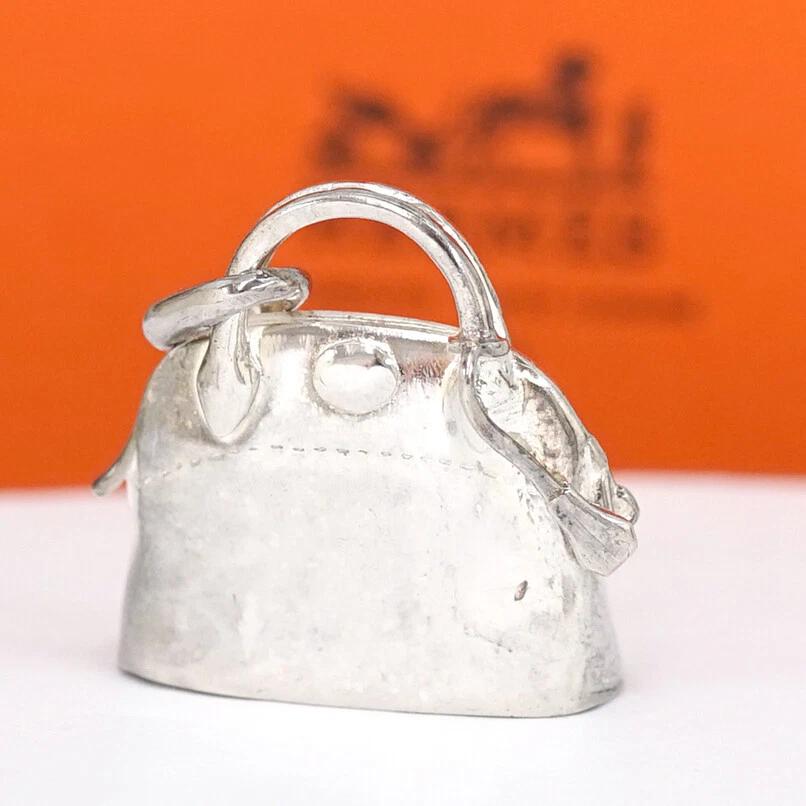 HERMÈS HERMES Bolide Borsa Motivo Ciondolo Top Charm Argento 925 Autentico con Scatola #8399