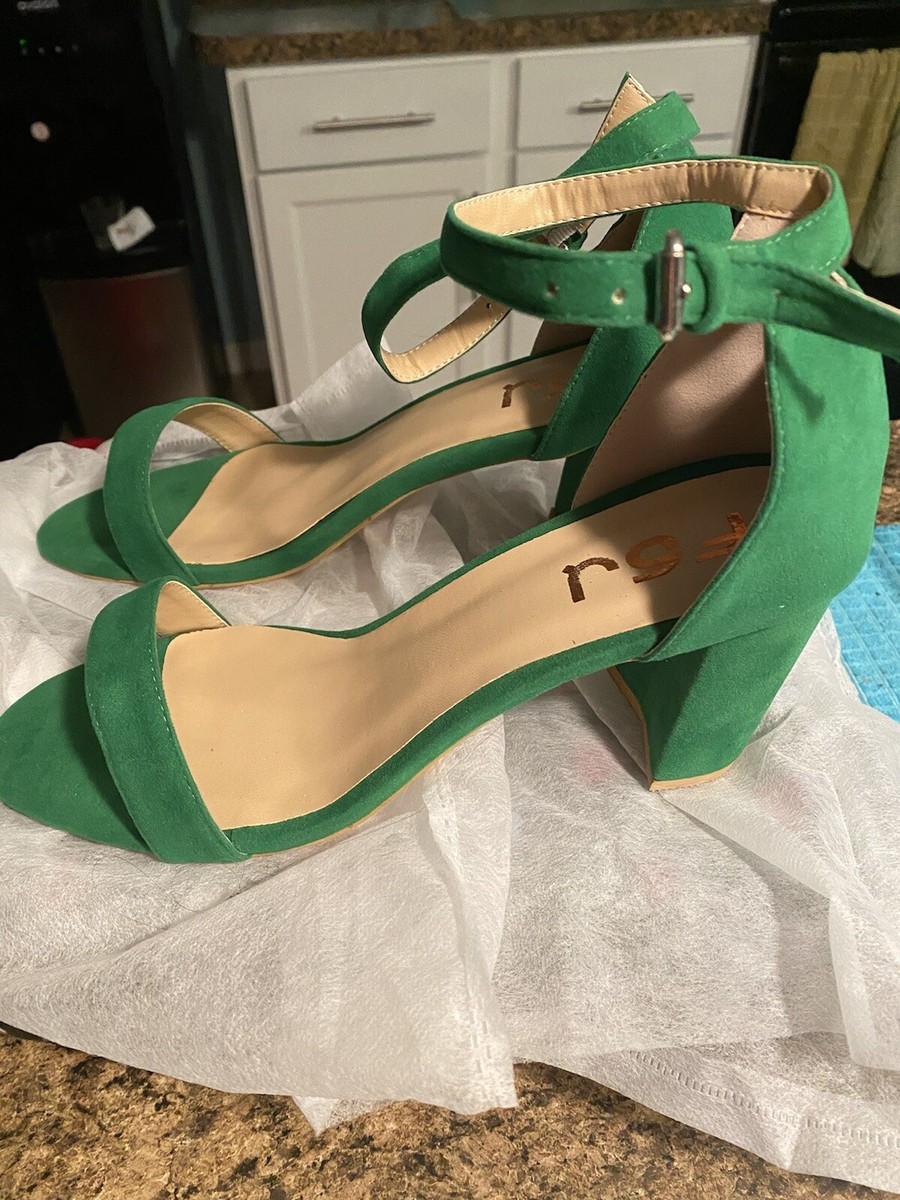 New Womens green faux suede ankle strap block heel sandals Size 10
