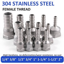 304 Stainless Steel BSP Female Thread Hose Tail Barbed Connector 1/4" 3/8" to 2"