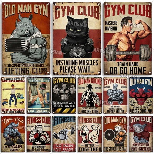 Vintage Gym Metal Sign Plaque Fitness Retro Tin Sign Wall Decor for Gym Bar Club