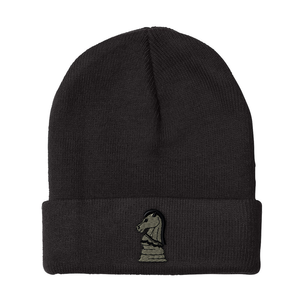 Men's Chess Knight Embroidered Winter Beanie - Acrylic Skull Cap for Women-image