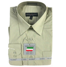 Daniel Ellissa Men's Olive Green Dress Shirt Convertible Cuffs Sizes 14.5 - 22.5