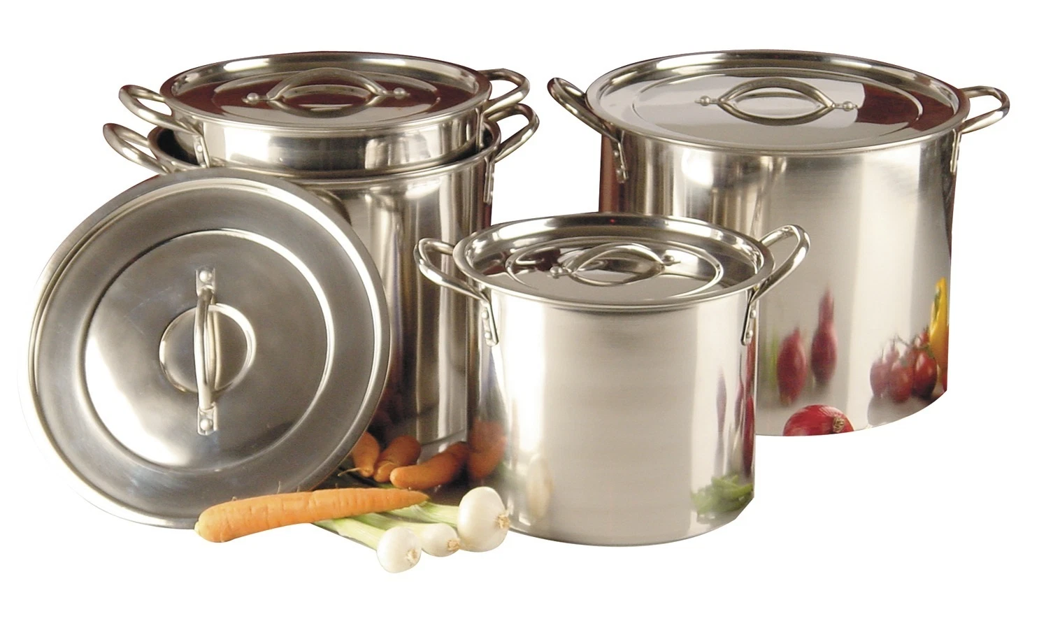 SET OF 4 DEEP STAINLESS STEEL STOCK POTS