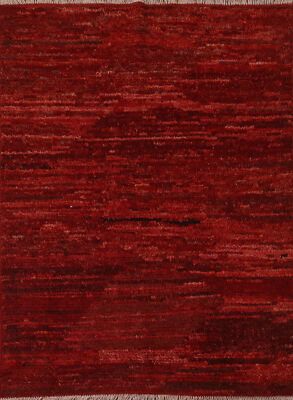 Burgundy Red Moroccan Wool Handmade Rug 5x6 Modern Carpet