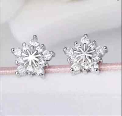 2Ct Round Lab-Created Diamond Snowflake Stud Earring 14K White Gold Finish