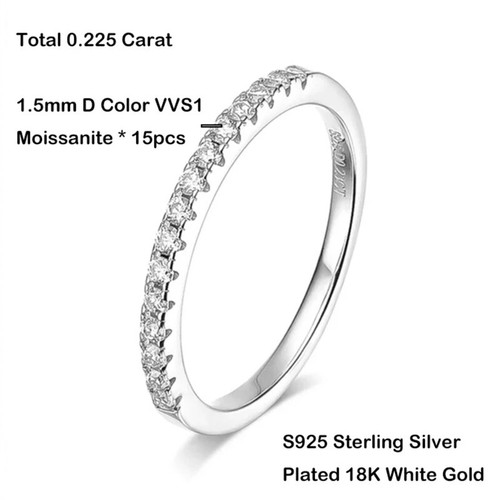 D Color Round Cut Moissanite Half Eternity Ring Wedding Band 925 Sterling Silver - Picture 9 of 14