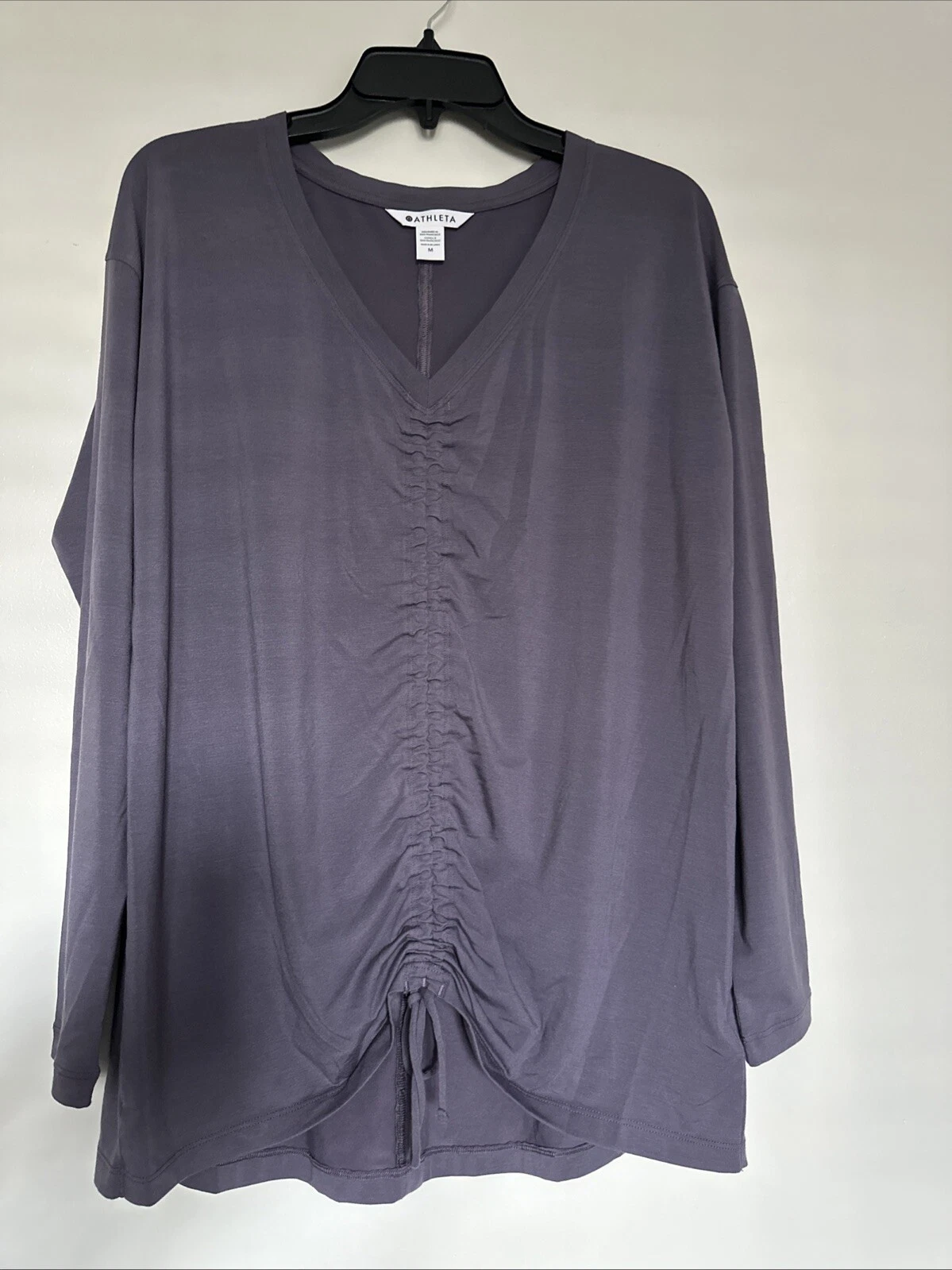 athleta crossover ruched oversized long sleeve yoga shirt