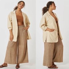 Pilcro Anthropologie Cotton Linen blend Relaxed Summer Blazer Jacket oversized L