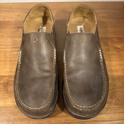 Olukai Moloa Shoes Mens 13 Brown Leather Drop-in Heel Slip  display picture 2