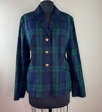 Lauren Ralph Lauren Women's Riding Double Breasted Blazer Tartan Plaid Blue 8 10